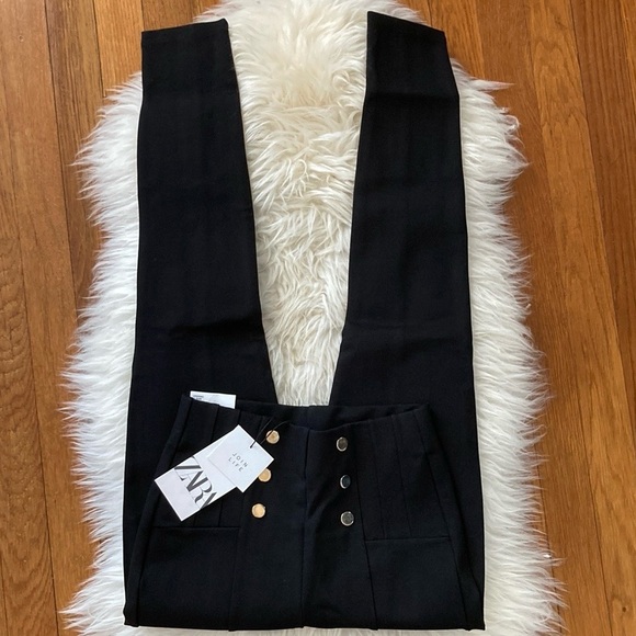 Zara High-Waist Button Detail Thick Ponte Skinny Leggings - Picture 9 of 11